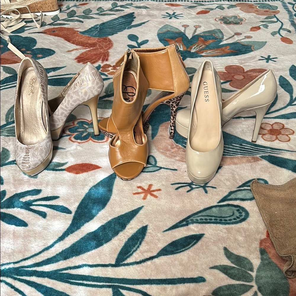 Leopard Print, 2 Grey Heels Bundle